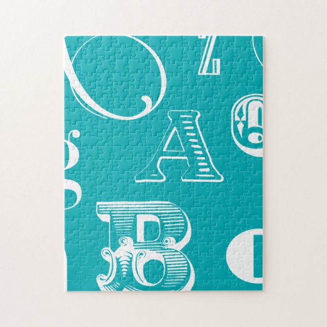 Quebra-cabeça Letras Decorativas em Fundo Azul (Vertical)