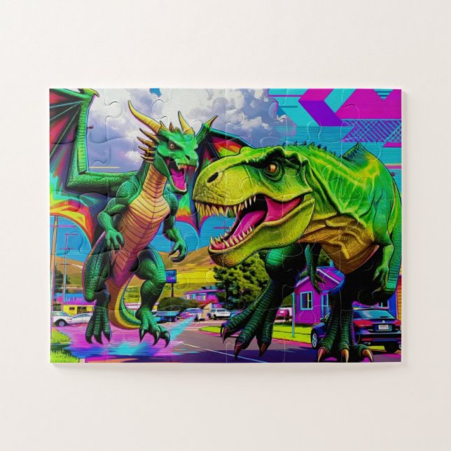 Quebra-cabeça Lets Play - Green Dragon and Dinosaur (Horizontal)