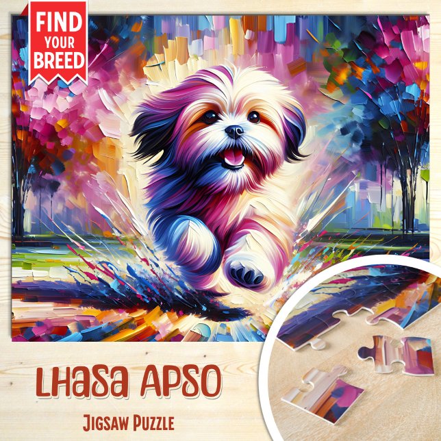 Quebra-cabeça Lhasa Apso Dog Portrait Acrylic Art Impressão (Criador carregado)