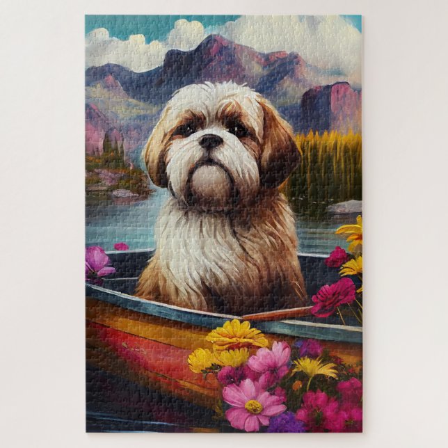 Quebra-cabeça Lhasa Apso em uma Canoa: Uma Aventura Cênica (Vertical)