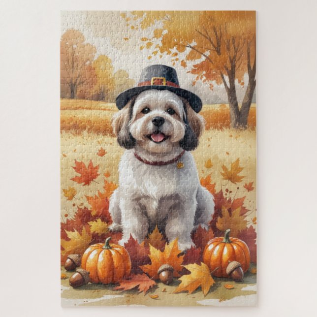 Quebra-cabeça Lhasa Apso Na Arte De Ação De Graças Das Folhas De (Vertical)