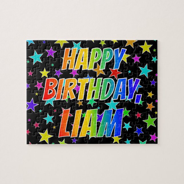 Quebra-cabeça "LIAM" Primeiro Nome, Diversão "FELIZ ANIVERSÁRIO" (Horizontal)