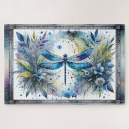 Quebra-cabeça Libélula Azul Aquarela Botânica
