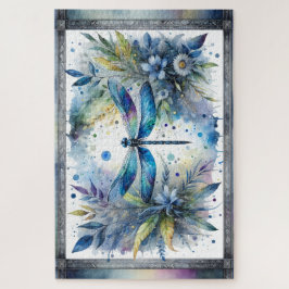 Quebra-cabeça Libélula Azul Aquarela Botânica