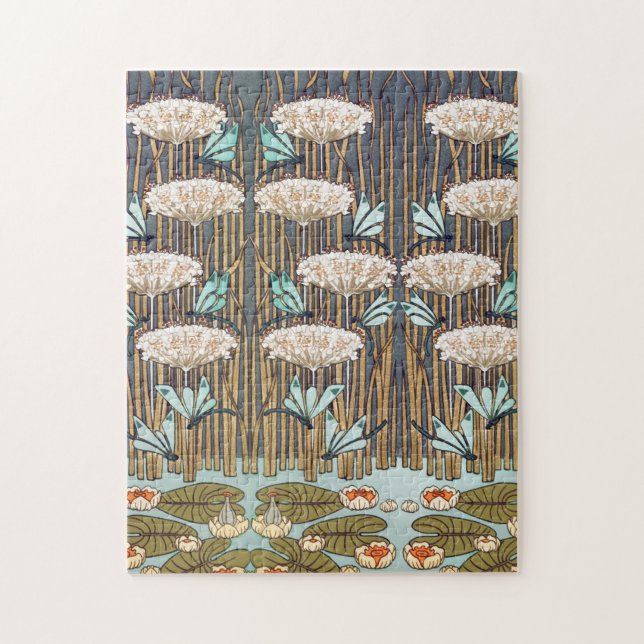 Quebra-cabeça Libélulas Lírios Aquáticos Arte Nova (Vertical)