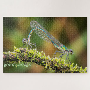 Quebra-cabeça Libélulas Macro - Amor Iridescente no Musgo