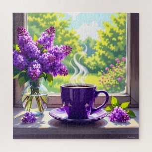 Quebra-cabeça Lilases Roxos bonito e Café