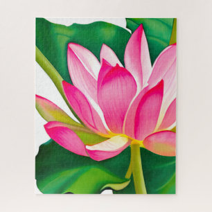 Quebra-cabeça Lily de Água Rosa Grande com Folhas Verde Esmerald