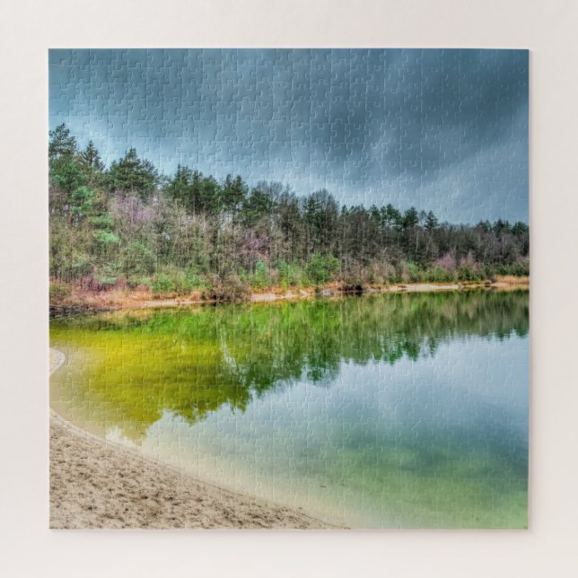 Quebra-cabeça Limpar o lago de pesca no outono (Vertical)
