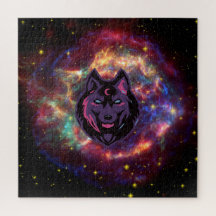 Linda Arte Gráfica Do Lobo, Fundo Galáxico
