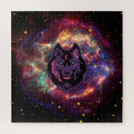 Quebra-cabeça Linda Arte Gráfica Do Lobo, Fundo Galáxico