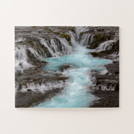 Quebra-cabeça Linda Cascata Azul Bruarfose na Islândia
