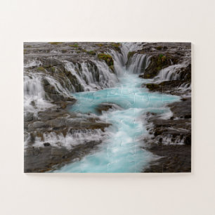 Quebra-cabeça Linda Cascata Azul Bruarfose na Islândia