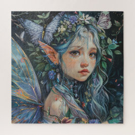 Quebra-cabeça Linda e jovem fada com borboletas