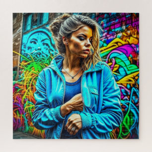 Quebra-cabeça Linda Grafite Arte Urbana de Rua Garota