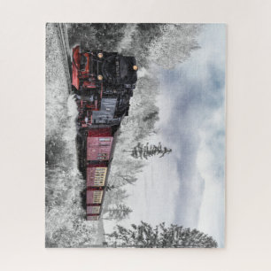 Quebra-cabeça Linda Locomotiva de Vapor Cena de Inverno