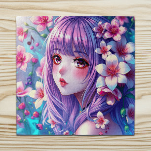 Quebra-cabeça Linda Menina de Animação com Cabelo Roxo