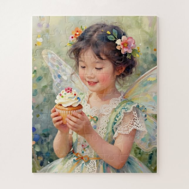 Quebra-cabeça Linda Menina Fada segurando um Cupcake (Vertical)