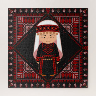 Quebra-cabeça Linda menina palestina Embroiderada tatreez vermel