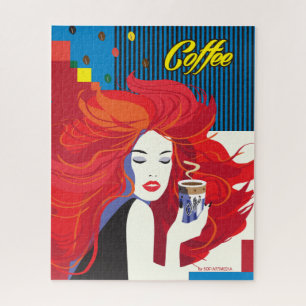 Quebra-cabeça "Linda moça com copa de café" Pop Art