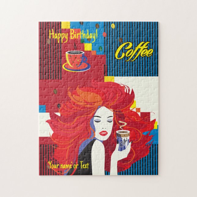 Quebra-cabeça Linda moça e POP-ART Trendente de Café (Vertical)