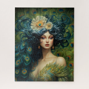 Quebra-cabeça Linda mulher cercada por Penas de Peacock