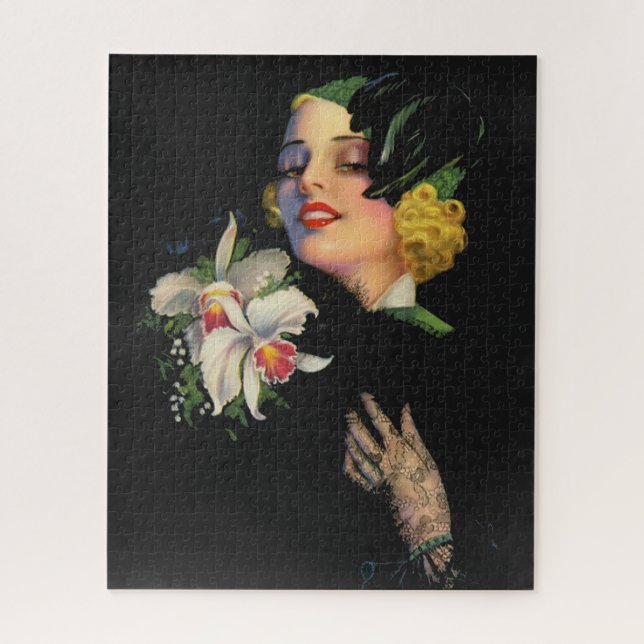 Quebra-cabeça linda mulher com orquídeas (Vertical)