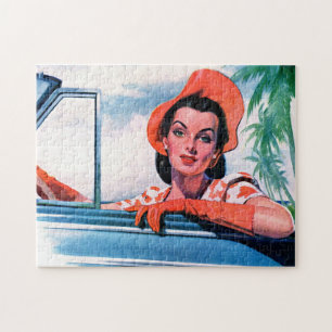 Quebra-cabeça Linda mulher de carro dos anos 40