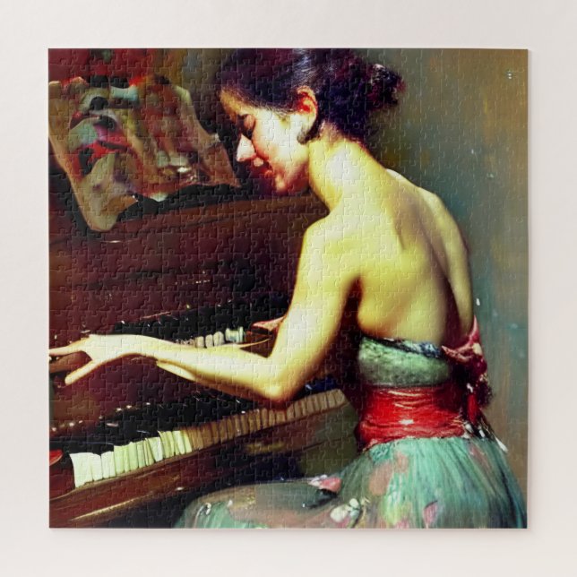 Quebra-cabeça Linda Mulher Jogando Piano Painting (Vertical)