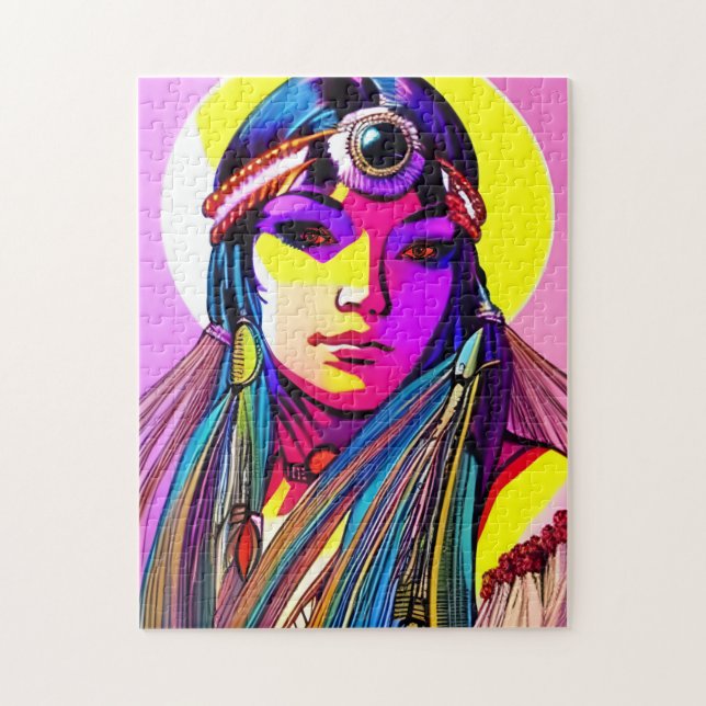 Quebra-cabeça Linda Mulher Nativa Americana. (Vertical)