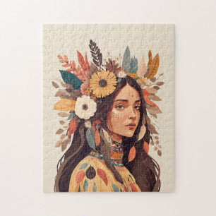 Quebra-cabeça Linda Mulher Nativa Americana Pinta