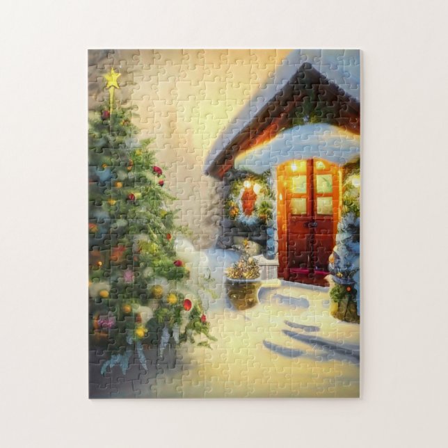 Quebra-cabeça Linda Noite de Natal com Árvore e Neve (Vertical)