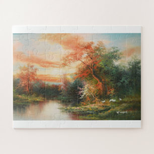 Quebra-cabeça Linda paisagem na pintura do pôr do sol