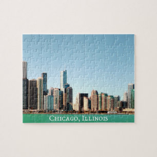 Quebra-cabeça Linda Panorâmica Chicago Skyline River Sunny