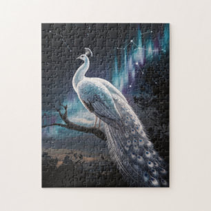 Quebra-cabeça Linda Pavão Branco Aurora Borealis Cênico