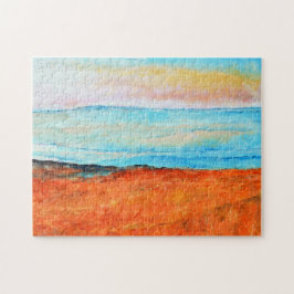 Quebra-cabeça Linda pintura de praia Abstrato Orange Blue