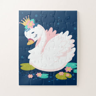 Quebra-cabeça Linda Princesa Cisne Bebê Branco Rosa Verde Azul