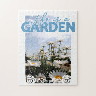 Quebra-cabeça Linda vida é uma visita de jardins, margaridas azu