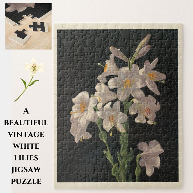 Quebra-cabeça Linda Vintage Páscoa branca (A beautiful vintage white lily jigsaw puzzle, for fun at Easter or year-round.)