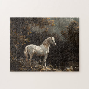 Quebra-cabeça Linda Vintagem de Pintura de Óleo de Cavalo Branco