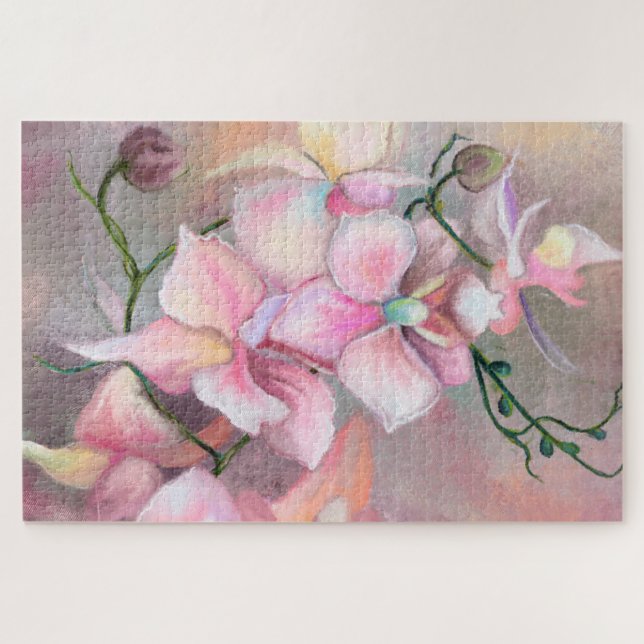 Quebra-cabeça Lindas Flores Orquídeas Rosa - Pintura Original  (Horizontal)