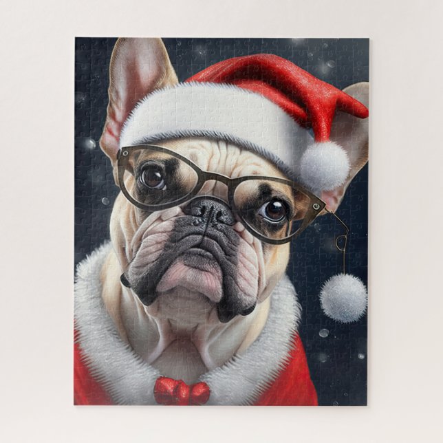 Quebra-cabeça Lindo design de Natal de Bulldog Francês de Papai  (Vertical)