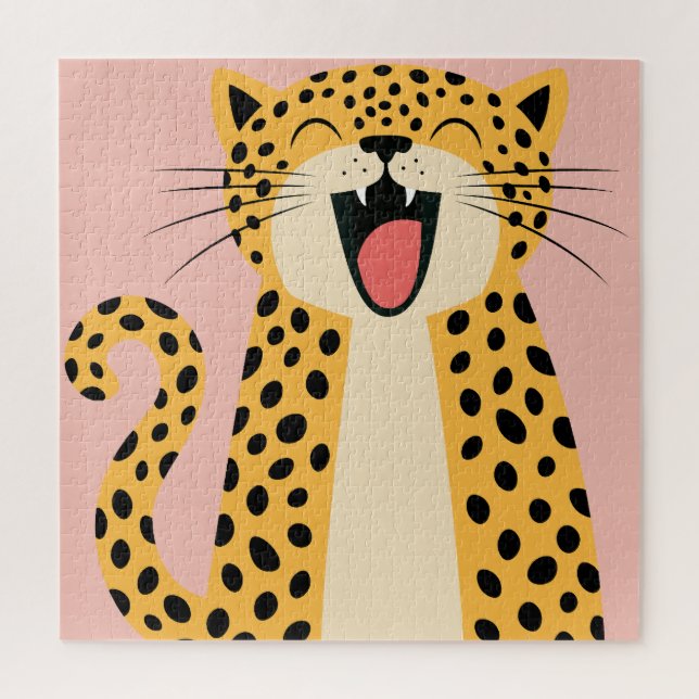 Quebra-cabeça Lindo Leopardo Selvagem Sorridente Feliz Desenho A (Vertical)