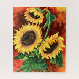 Quebra-cabeça Lindos Três Girassóis - Pintura Migrada