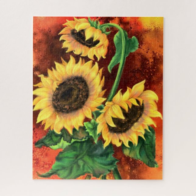 Quebra-cabeça Lindos Três Girassóis - Pintura Migrada (Vertical)