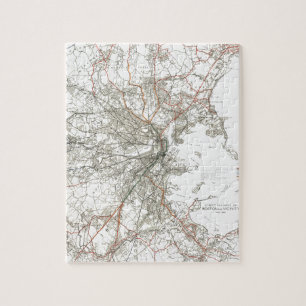 Quebra-cabeça Linha de trânsito Mapa de Boston do vintage (1914
