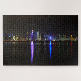 Quebra-cabeça Linha do horizonte de Doha iluminada, Qatar à noit