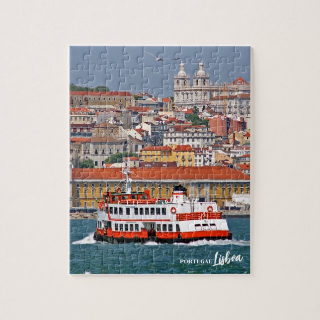 Quebra-cabeça Linha do horizonte de Lisboa com o velho ferry no  (Vertical)