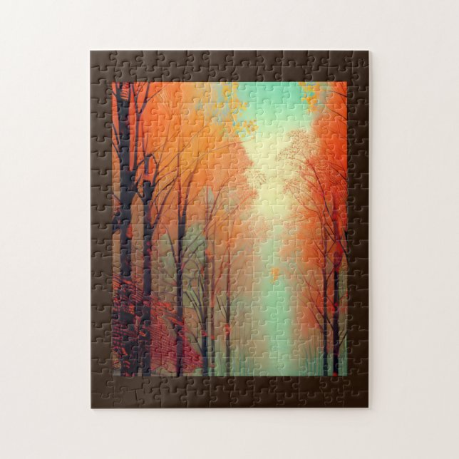 Quebra-cabeça Linha foliar de queda entre folhas de laranja ouro (Vertical)