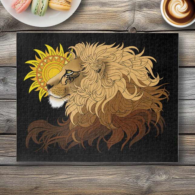 Quebra-cabeça Lion Black Yellow Mandala Sun (Criador carregado)